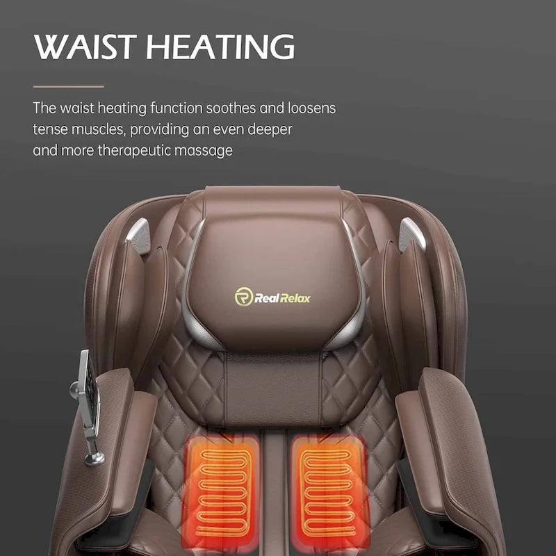 Fauteuil de massage zéro gravité intégral en cuir marron/noir avec rail en S et contrôle par application pour 1 personne