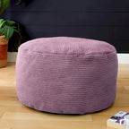 Grand pouf rond en velours côtelé – violet / gris clair / turquoise, rembourrage moderne en polyester et billes de polystyrène, pour une personne