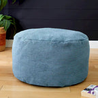 Grand pouf rond en velours côtelé – violet / gris clair / turquoise, rembourrage moderne en polyester et billes de polystyrène, pour une personne