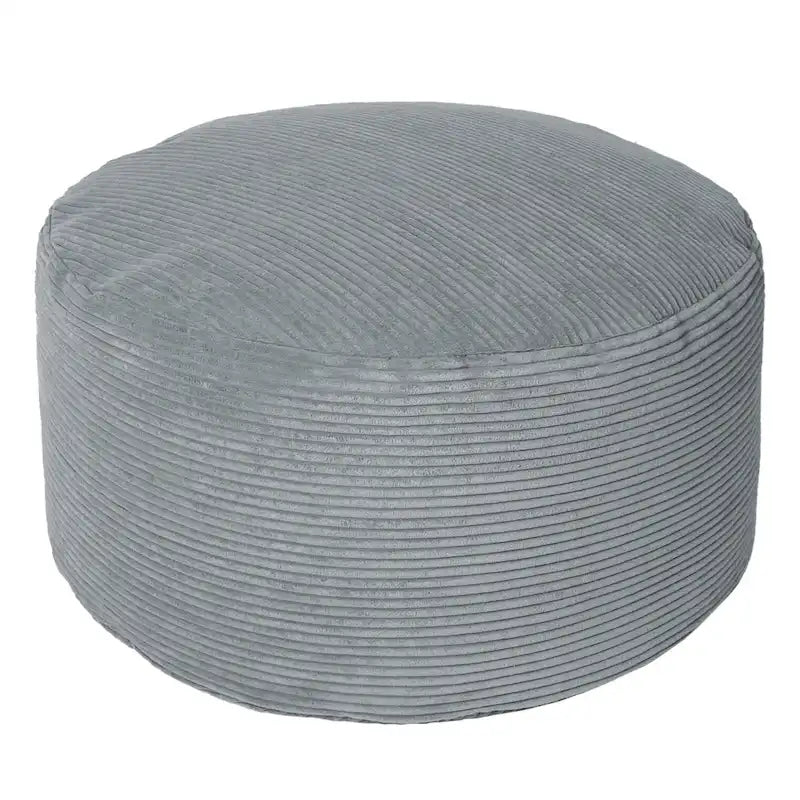 Grand pouf rond en velours côtelé – violet / gris clair / turquoise, rembourrage moderne en polyester et billes de polystyrène, pour une personne