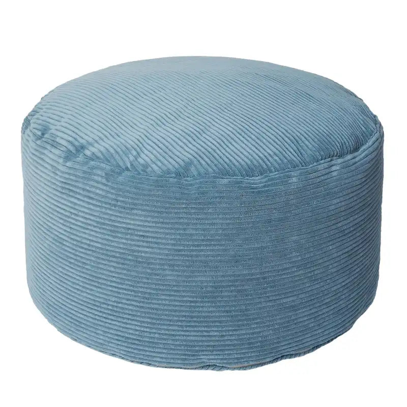Grand pouf rond en velours côtelé – violet / gris clair / turquoise, rembourrage moderne en polyester et billes de polystyrène, pour une personne