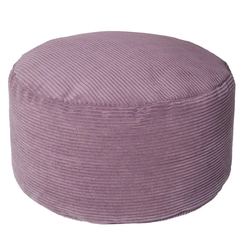 Grand pouf rond en velours côtelé – violet / gris clair / turquoise, rembourrage moderne en polyester et billes de polystyrène, pour une personne