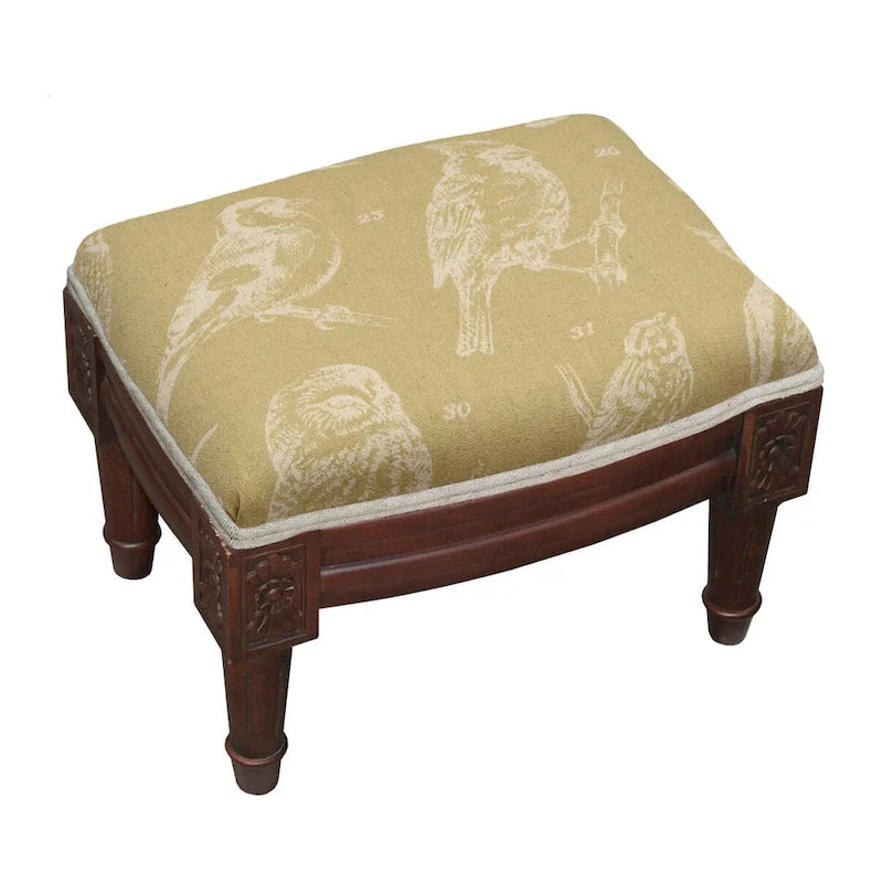 Repose-pieds en bois sculpté en lin beige/vert pour 1 personne