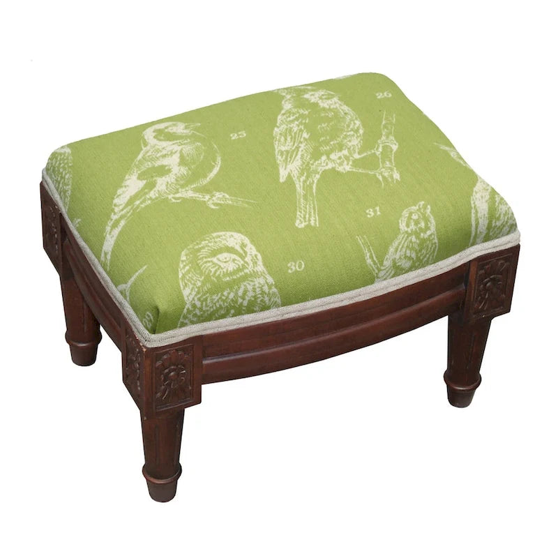 Repose-pieds en bois sculpté en lin beige/vert pour 1 personne