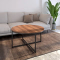Table basse ronde – Marron/Naturel, Piétement en X en métal moderne et bois, 1 à 2 utilisateurs