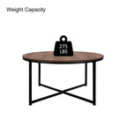 Table basse ronde – Marron/Naturel, Piétement en X en métal moderne et bois, 1 à 2 utilisateurs