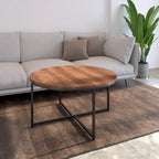 Table basse ronde – Marron/Naturel, Piétement en X en métal moderne et bois, 1 à 2 utilisateurs