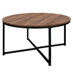 Table basse ronde – Marron/Naturel, Piétement en X en métal moderne et bois, 1 à 2 utilisateurs