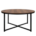 Table basse ronde – Marron/Naturel, Piétement en X en métal moderne et bois, 1 à 2 utilisateurs