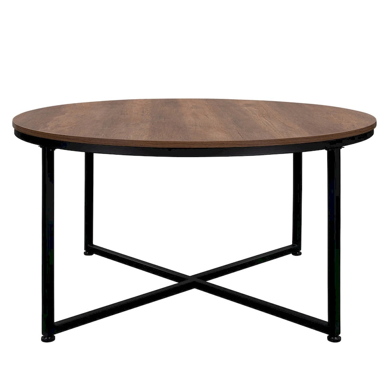 Table basse ronde – Marron/Naturel, Piétement en X en métal moderne et bois, 1 à 2 utilisateurs