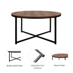 Table basse ronde – Marron/Naturel, Piétement en X en métal moderne et bois, 1 à 2 utilisateurs