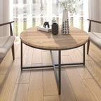 Table basse ronde – Marron/Naturel, Piétement en X en métal moderne et bois, 1 à 2 utilisateurs