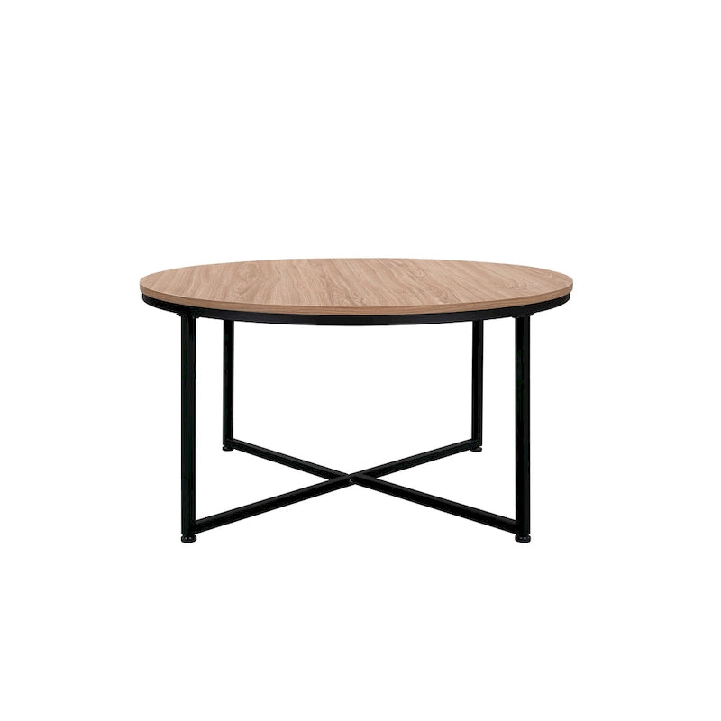 Table basse ronde – Marron/Naturel, Piétement en X en métal moderne et bois, 1 à 2 utilisateurs