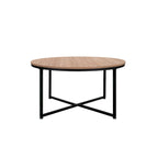 Table basse ronde – Marron/Naturel, Piétement en X en métal moderne et bois, 1 à 2 utilisateurs