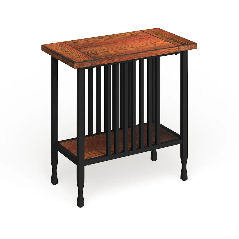 Table d'appoint étroite – Marron/noir ou noir délavé, lattes en bois style Mission, pour une personne