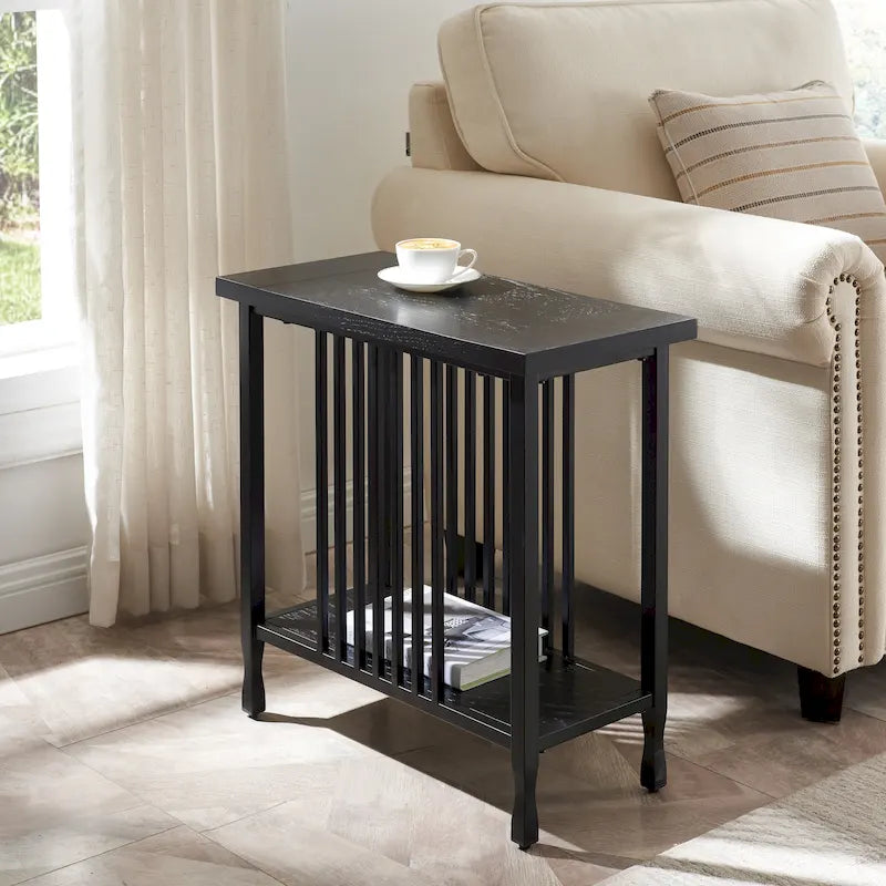 Table d'appoint étroite – Marron/noir ou noir délavé, lattes en bois style Mission, pour une personne