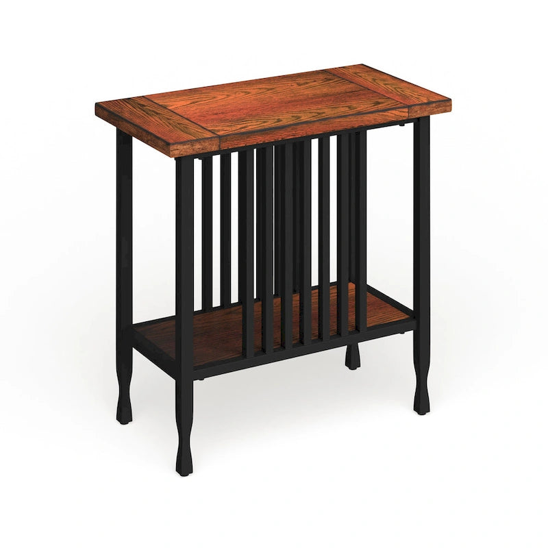 Table d'appoint étroite – Marron/noir ou noir délavé, lattes en bois style Mission, pour une personne