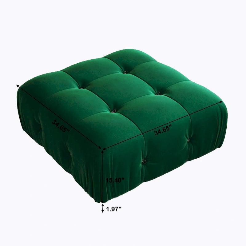 Pouf carré en velours – Beige / Noir / Vert / Orange, bois massif et ressorts, minimaliste, 1 à 2 places