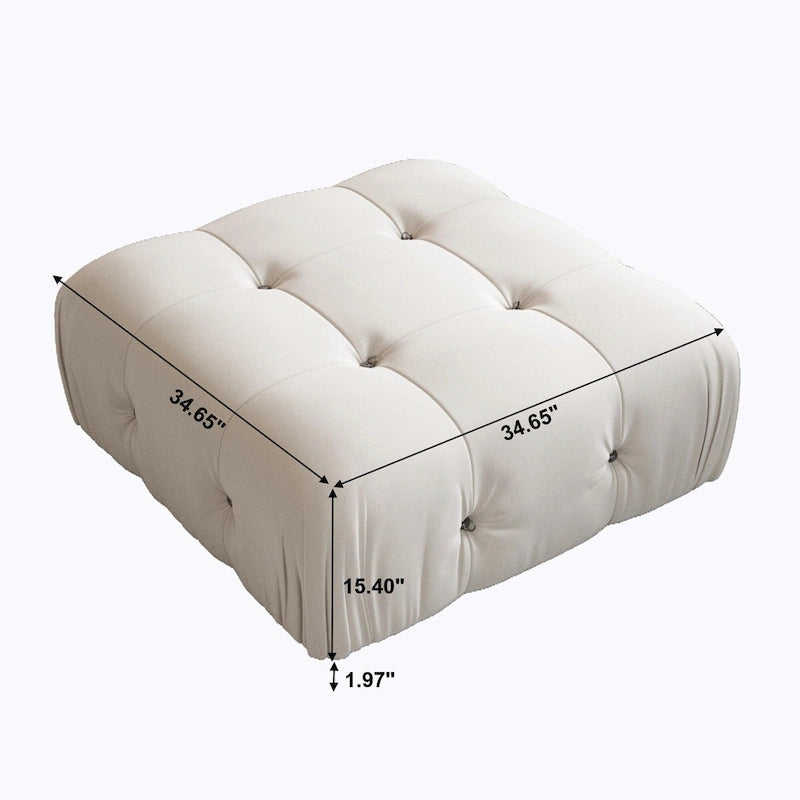 Pouf carré en velours – Beige / Noir / Vert / Orange, bois massif et ressorts, minimaliste, 1 à 2 places