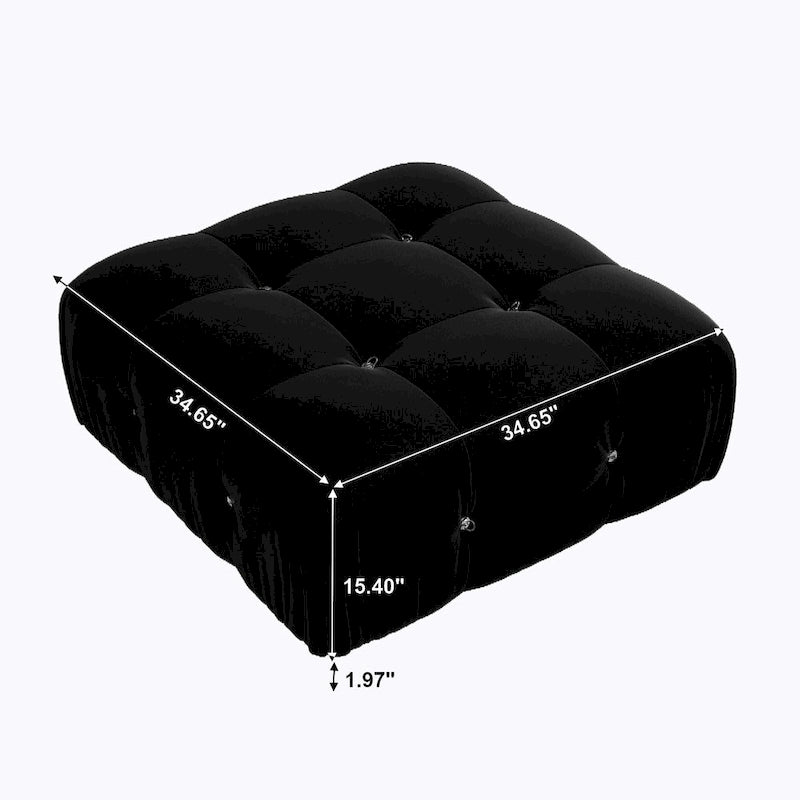Pouf carré en velours – Beige / Noir / Vert / Orange, bois massif et ressorts, minimaliste, 1 à 2 places