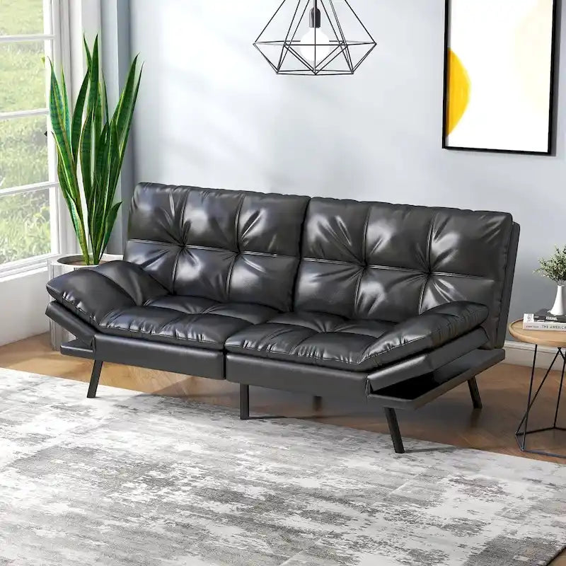 Canapé-lit futon en polyester gris noir/foncé/tissu avec accoudoirs réglables pour 2 personnes