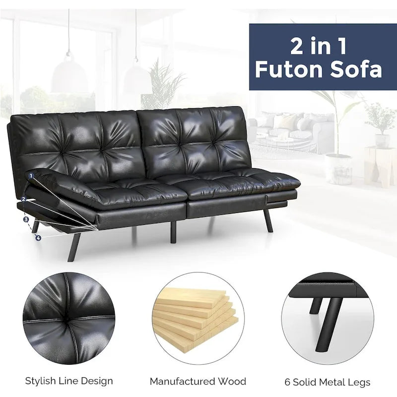 Canapé-lit futon en polyester gris noir/foncé/tissu avec accoudoirs réglables pour 2 personnes