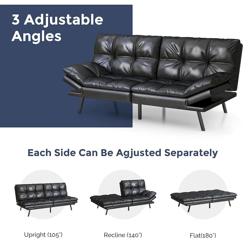Canapé-lit futon en polyester gris noir/foncé/tissu avec accoudoirs réglables pour 2 personnes