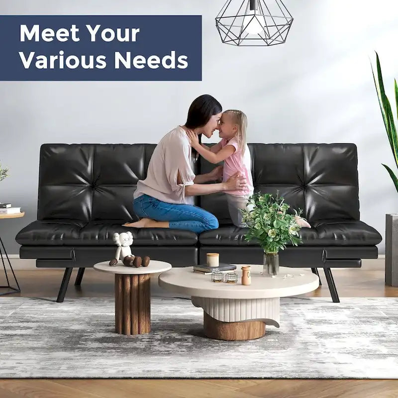 Canapé-lit futon en polyester gris noir/foncé/tissu avec accoudoirs réglables pour 2 personnes