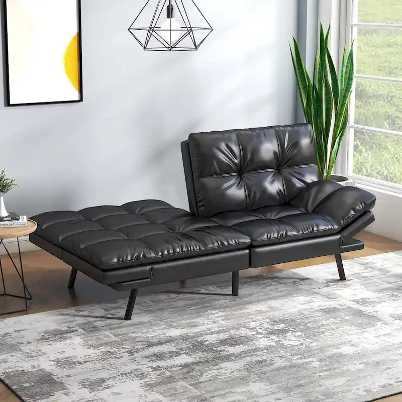 Canapé-lit futon en polyester gris noir/foncé/tissu avec accoudoirs réglables pour 2 personnes