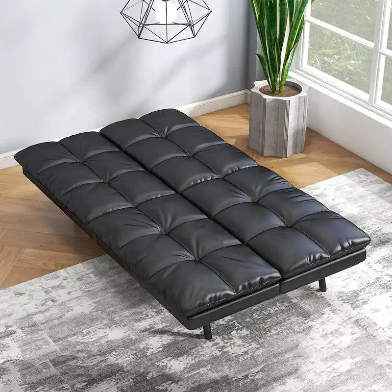 Canapé-lit futon en polyester gris noir/foncé/tissu avec accoudoirs réglables pour 2 personnes