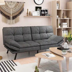 Canapé-lit futon en polyester gris noir/foncé/tissu avec accoudoirs réglables pour 2 personnes
