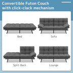 Canapé-lit futon en polyester gris noir/foncé/tissu avec accoudoirs réglables pour 2 personnes