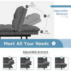 Canapé-lit futon en polyester gris noir/foncé/tissu avec accoudoirs réglables pour 2 personnes