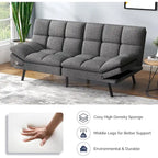 Canapé-lit futon en polyester gris noir/foncé/tissu avec accoudoirs réglables pour 2 personnes