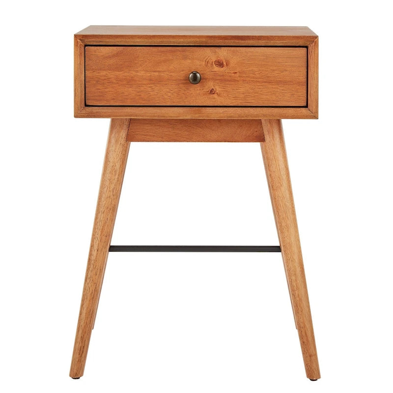 Table d'appoint à 1 tiroir style Mid-Century – Marron / Noyer foncé, Bois et métal, Utilisation individuelle