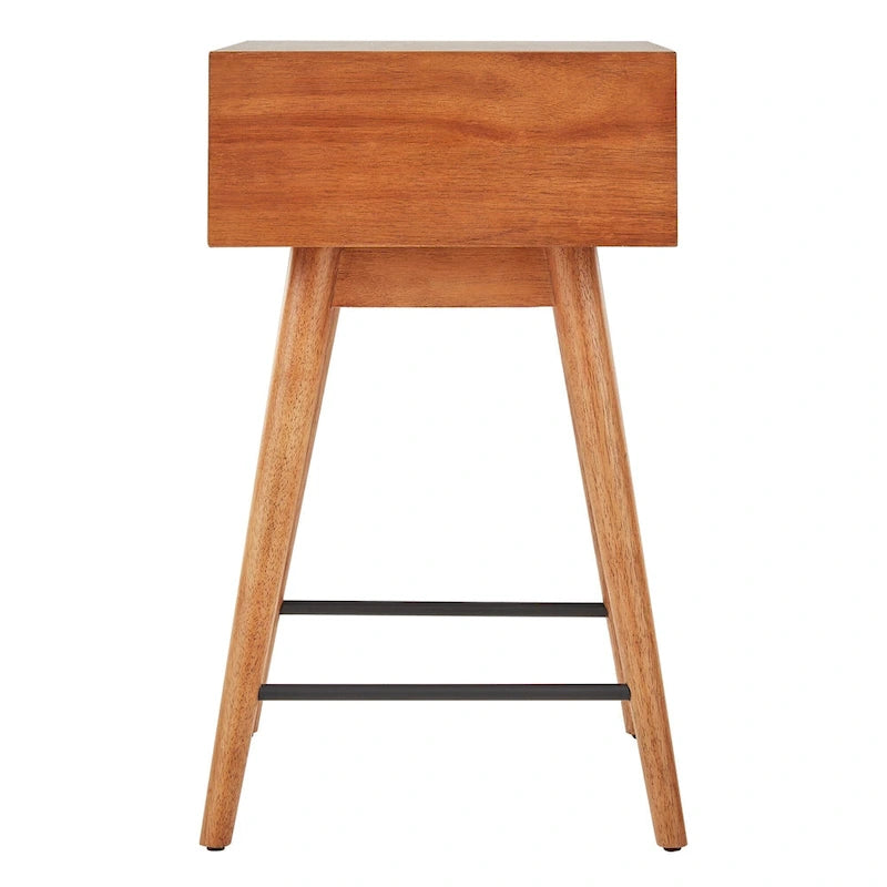 Table d'appoint à 1 tiroir style Mid-Century – Marron / Noyer foncé, Bois et métal, Utilisation individuelle