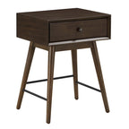 Table d'appoint à 1 tiroir style Mid-Century – Marron / Noyer foncé, Bois et métal, Utilisation individuelle