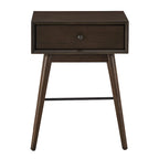Table d'appoint à 1 tiroir style Mid-Century – Marron / Noyer foncé, Bois et métal, Utilisation individuelle