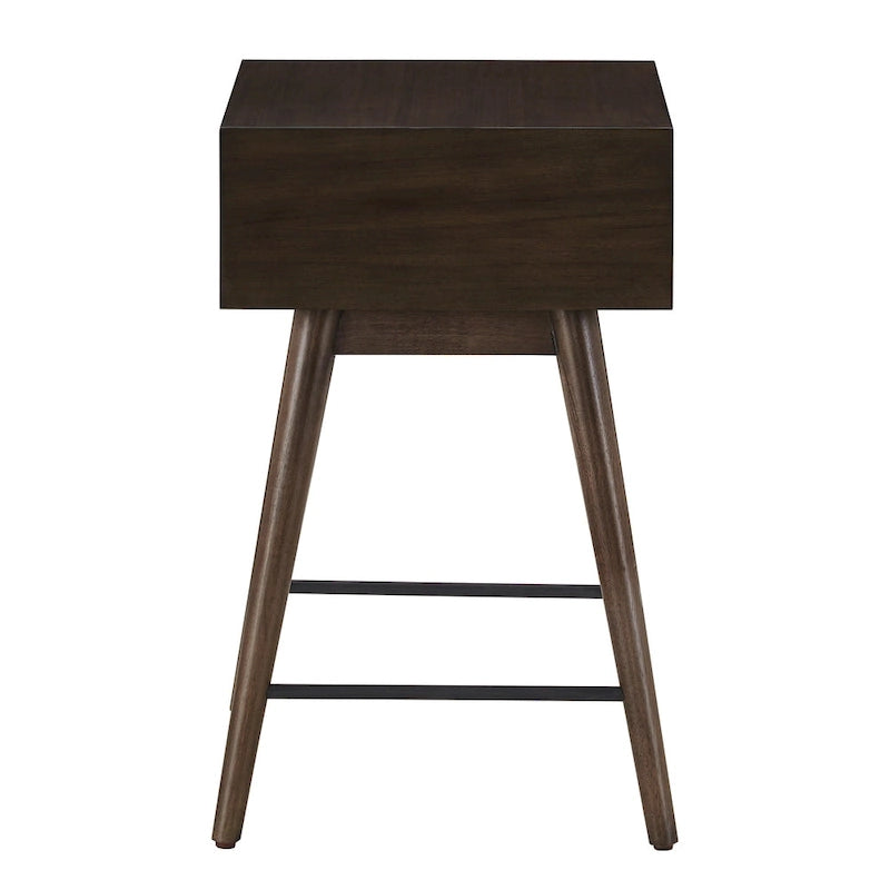 Table d'appoint à 1 tiroir style Mid-Century – Marron / Noyer foncé, Bois et métal, Utilisation individuelle