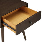 Table d'appoint à 1 tiroir style Mid-Century – Marron / Noyer foncé, Bois et métal, Utilisation individuelle