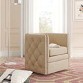 Fauteuil d'appoint pivotant capitonné en cuir pleine fleur crème/marron pour 1 personne