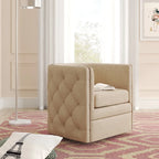 Fauteuil d'appoint pivotant capitonné en cuir pleine fleur crème/marron pour 1 personne