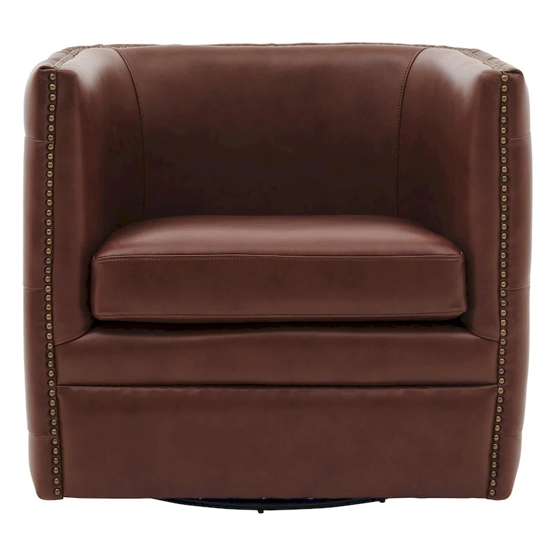 Fauteuil d'appoint pivotant capitonné en cuir pleine fleur crème/marron pour 1 personne