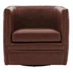 Fauteuil d'appoint pivotant capitonné en cuir pleine fleur crème/marron pour 1 personne