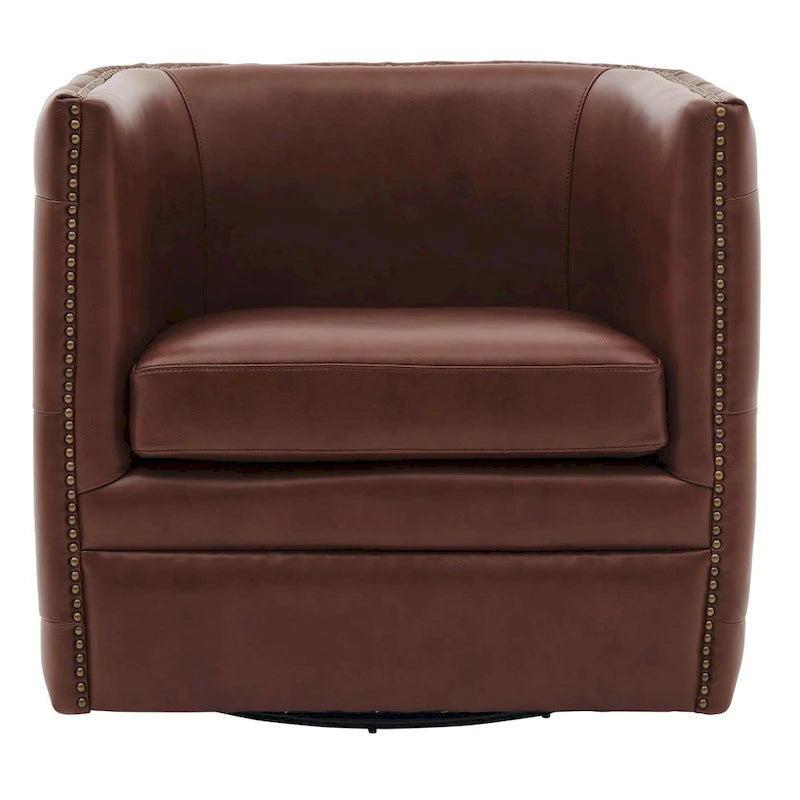 Fauteuil d'appoint pivotant capitonné en cuir pleine fleur crème/marron pour 1 personne