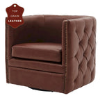 Fauteuil d'appoint pivotant capitonné en cuir pleine fleur crème/marron pour 1 personne