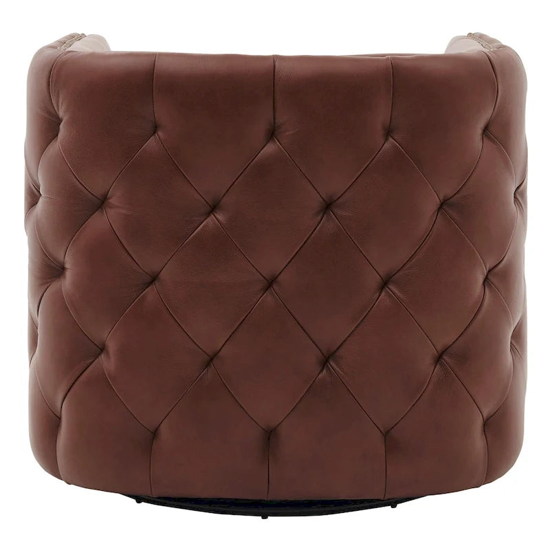 Fauteuil d'appoint pivotant capitonné en cuir pleine fleur crème/marron pour 1 personne