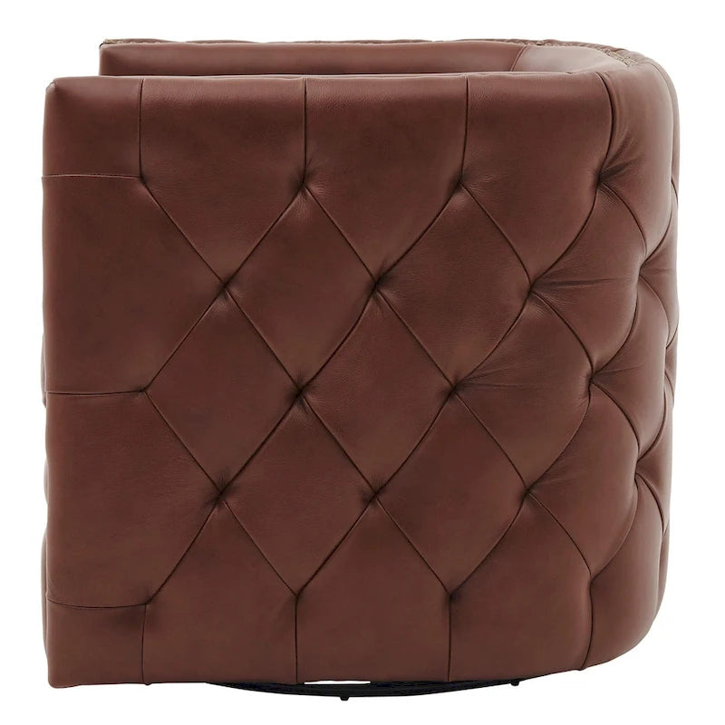 Fauteuil d'appoint pivotant capitonné en cuir pleine fleur crème/marron pour 1 personne