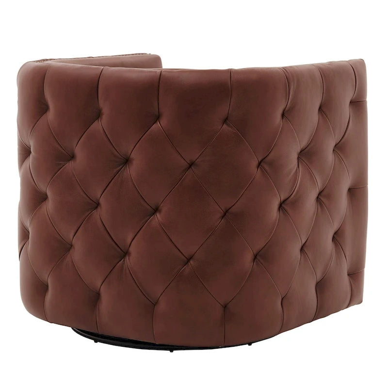 Fauteuil d'appoint pivotant capitonné en cuir pleine fleur crème/marron pour 1 personne