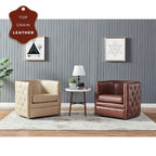Fauteuil d'appoint pivotant capitonné en cuir pleine fleur crème/marron pour 1 personne